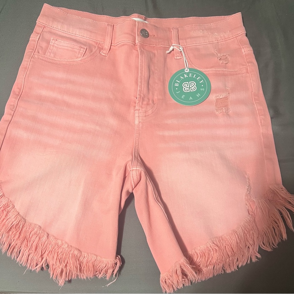 Pink Fringe Denim Shorts